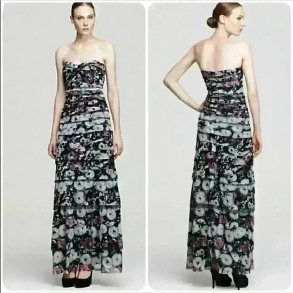 BCBG MAXAZRIA Strapless Floral Maxi Dress Size 12 - Picture 1 of 8